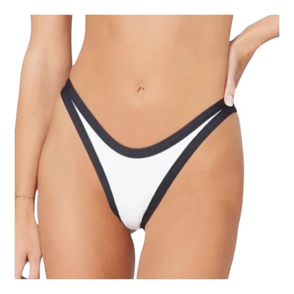 L Space Foley Bitsy Cut White Ribbed Swim Bottom Stretch Women's Size Large NWT - Picture 1 of 14